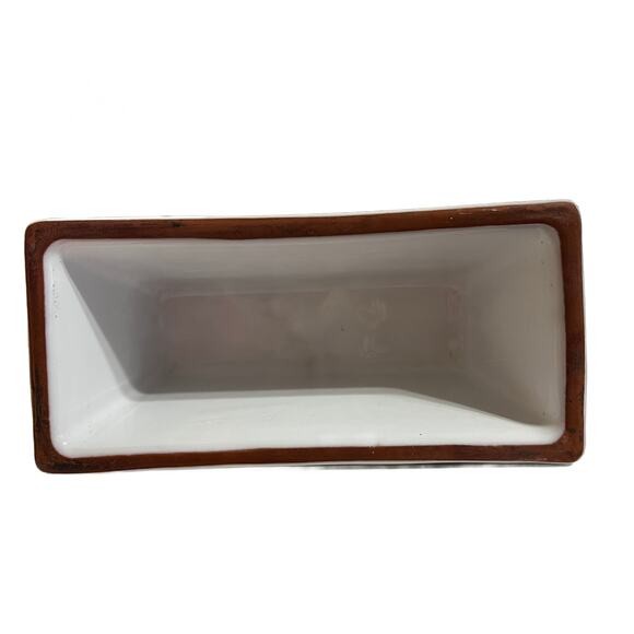 New England Pottery Rectangle White Planter with Blue Flowers 10" x 4.5" - Picture 4 of 5